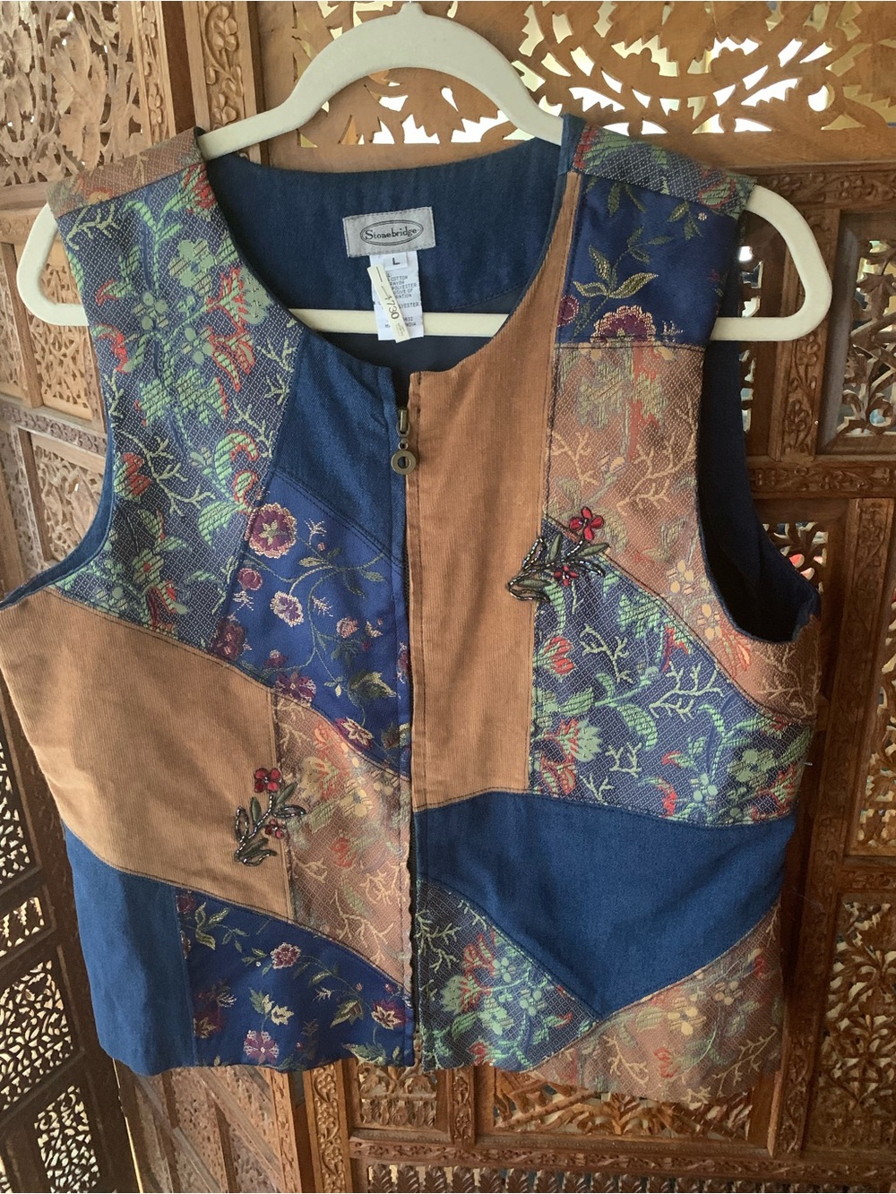 Stonebridge Patchwork Blue & Brown Vest